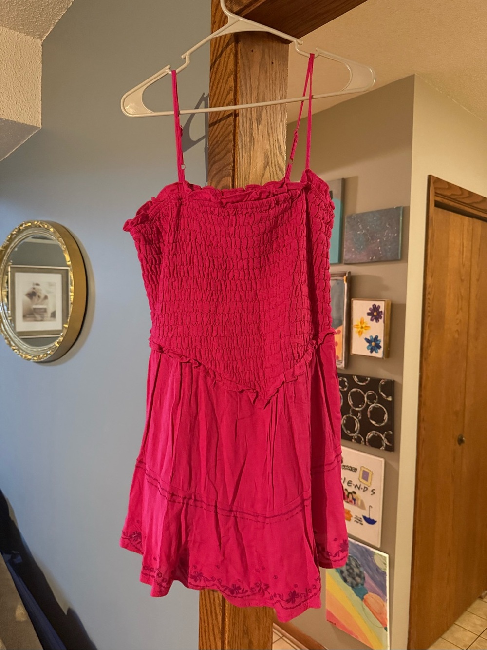 Pink Smocked Spaghetti Strap Romper Dress